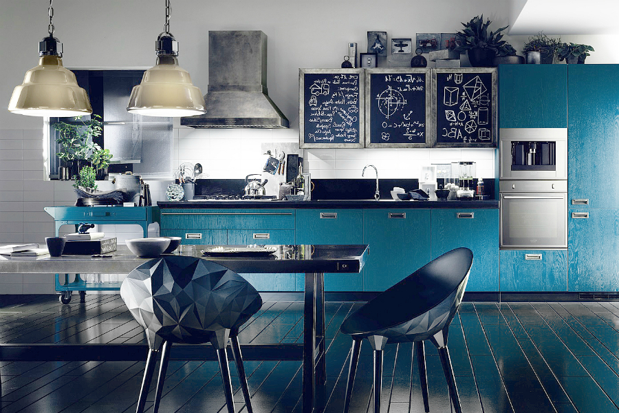 Кухня Индустриальный стиль индастриал современная лофт цвет настроения синий 